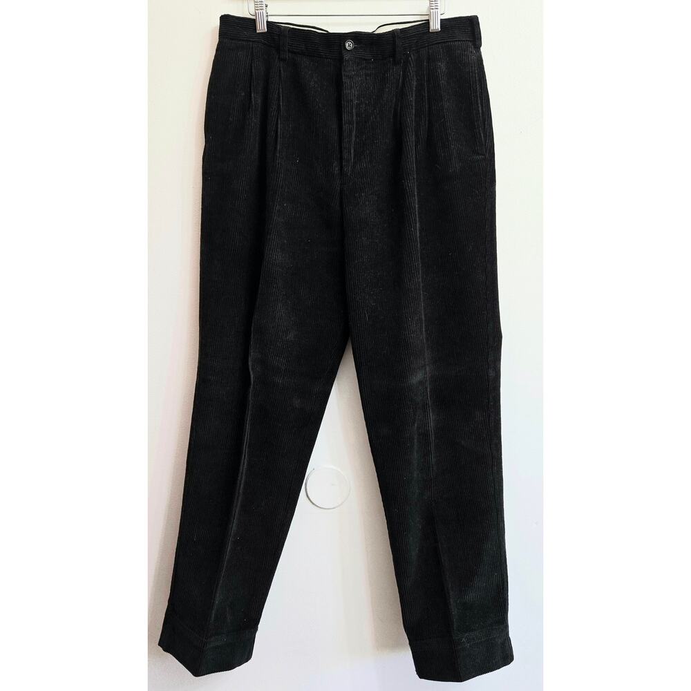 Daniel Cremieux Men Vtg Y2K Preppy Salon Baggy Pleated Black Corduroy Pant 34x30